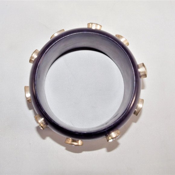 X-Wide Vintage Purple Acrylic Bangle with Silver Inset Crystals - Picture 4 of 5